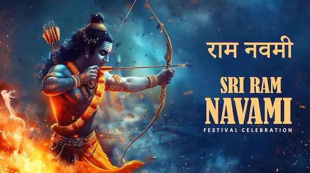 Święto Shree Ram Navami Tło Dla święta Religijnego Indii Z Lordem Ramem Z łukiem I Strzałą
