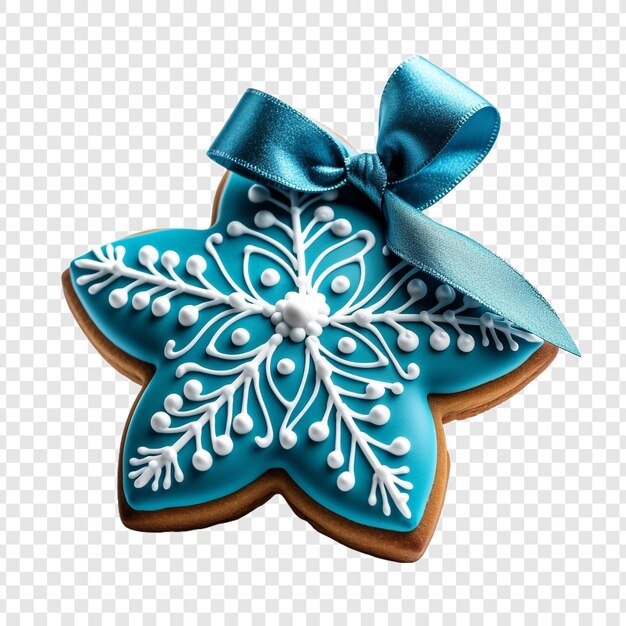 PSD Świętowe niebieskie ciasteczko z piernika i dekoracja wyizolowane na przezroczystej tle