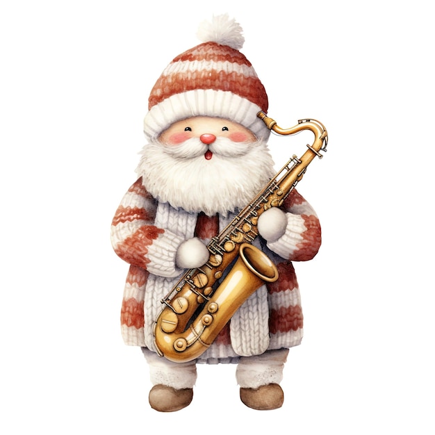 Święty Mikołaj Z Saksofonem Na Białym Tle