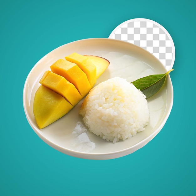 PSD Świeże dojrzałe mango i ryż lepki z mlekiem kokosowym na ciemnej powierzchni świeże dojrzłe mango oraz ryż lipki z mlekom kokosowym w ciemnym kolorze