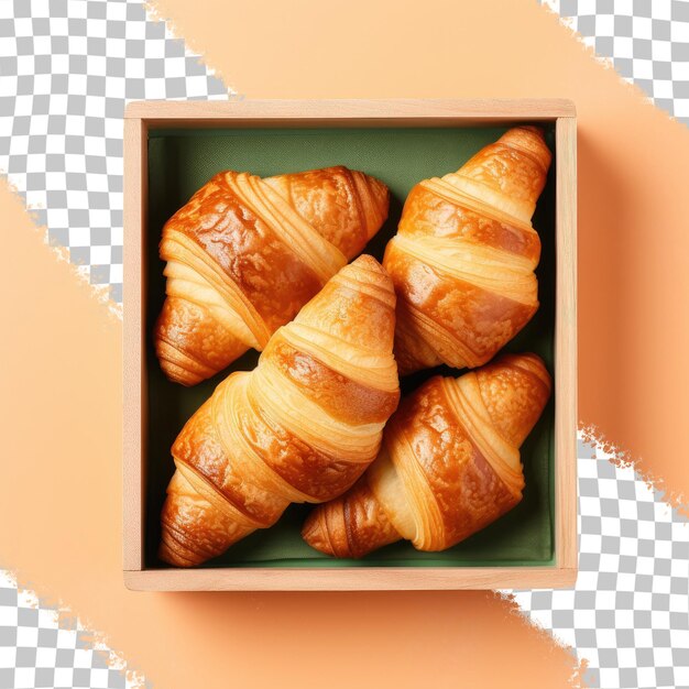 PSD Świeże domowe croissanty francuskie w białym pojemniku na przezroczystym tle