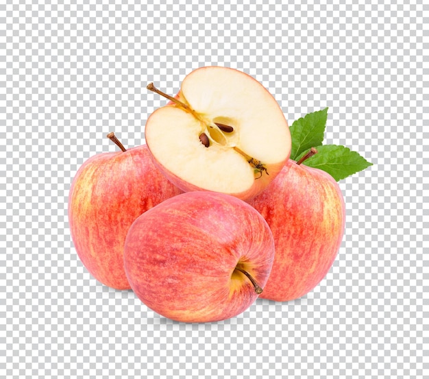 PSD Świeże jabłko z izolowanymi liśćmi premium psd