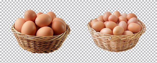 PSD Świeże jaja kurczaka w koszu izolowanym na przezroczystym tle png