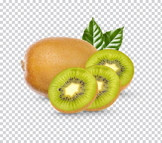Świeże Owoce Kiwi Z Liśćmi Na Białym Tle
