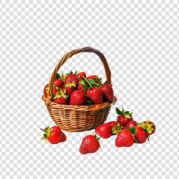 Świeże, smaczne truskawki w koszu na przezroczystym tle