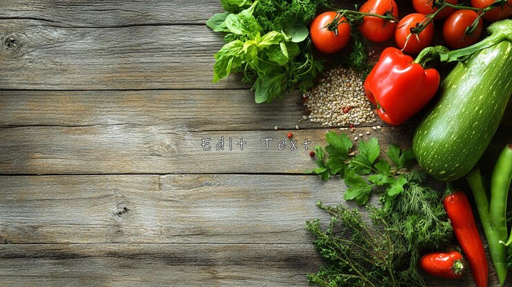 PSD świeże warzywa i quinoa na drewnianym drewnie