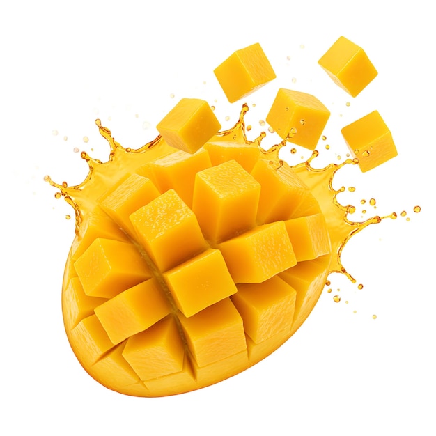 Świeżo wycięte mango z soku Splash przezroczyste tło