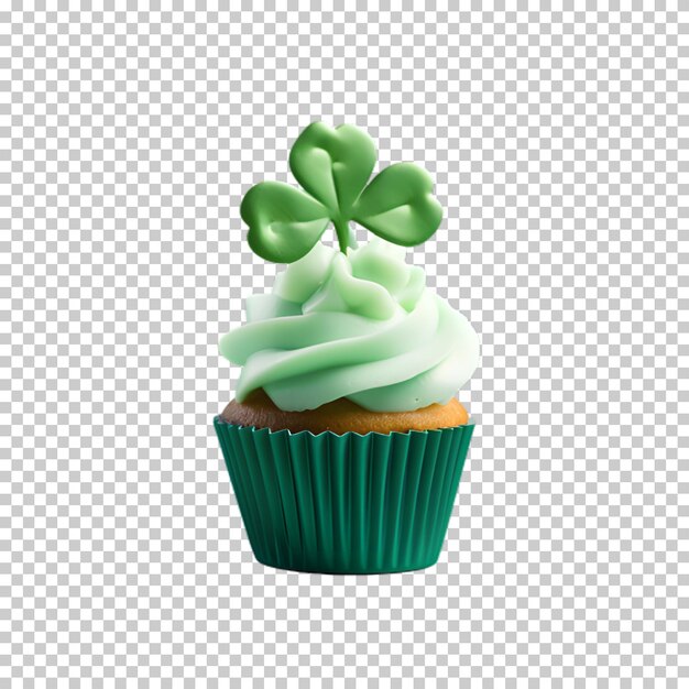 świeżo zielony cupcake z rośliną szamrok izolowaną na przezroczystym tle