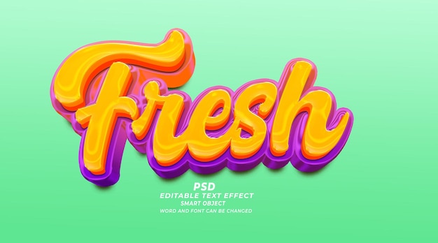 Świeży 3d edytowalny efekt tekstowy PSD szablon photoshop
