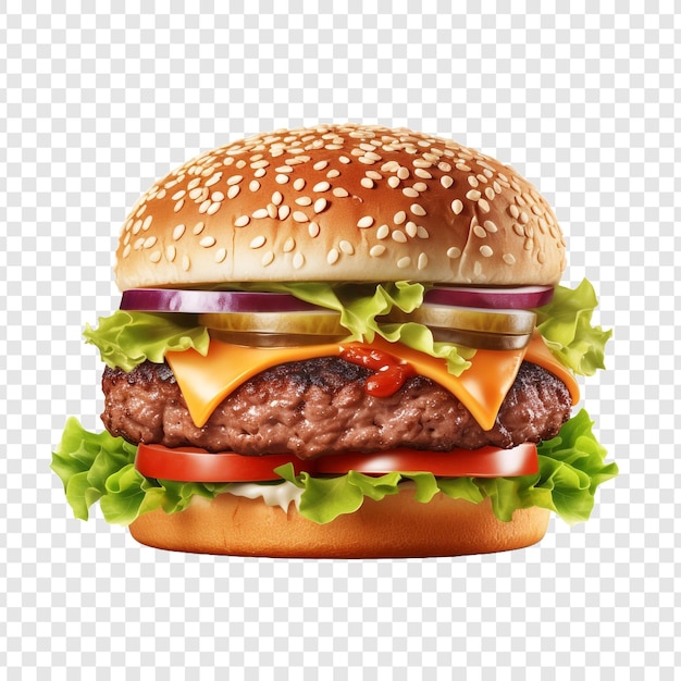 Świeży burger wołowy izolowany na przezroczystym tle