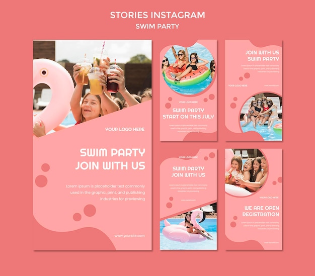 Modello di storie instagram festa di nuoto