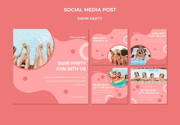 Swim party social media post template