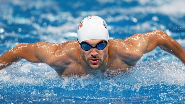 swimmer performing the butterfly stroke in water