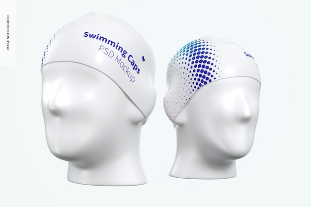 PSD swimming caps on head mockup