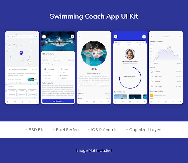 Kit interfaccia utente dell'app nuoto coach