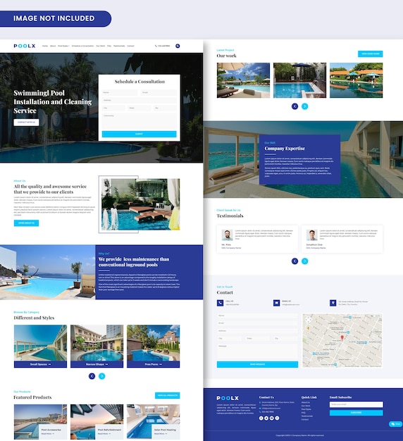 PSD swimming pool service landing page swimming pool website