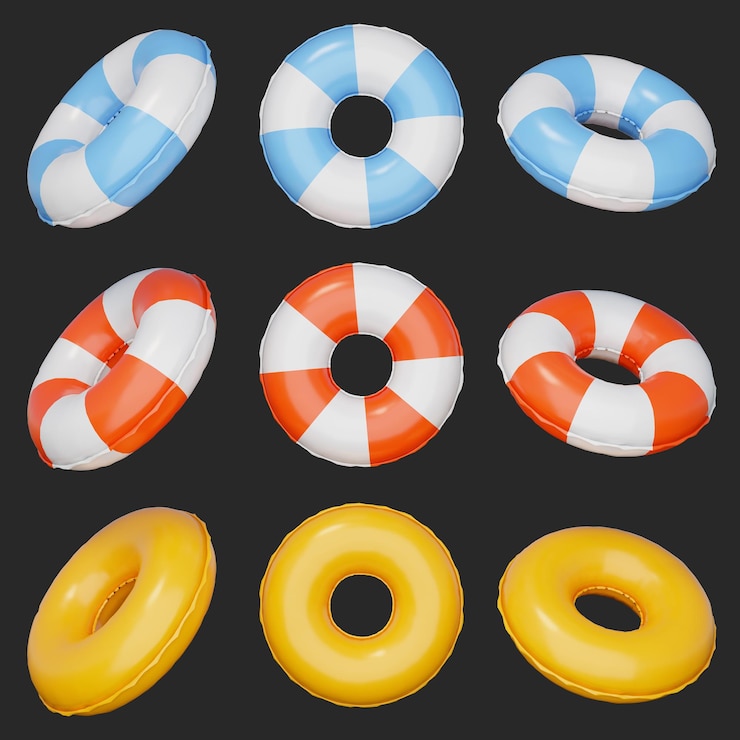 PSD swimming pool supplies floaties 3d graphic