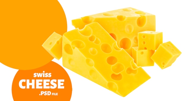 흰 벽에 고립 된 스위스 에멘탈 치즈