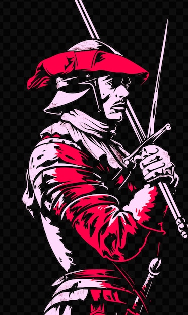 PSD swiss pikeman with a pike standing in a defensive pose deter tshirt design art tattoo ink outlines