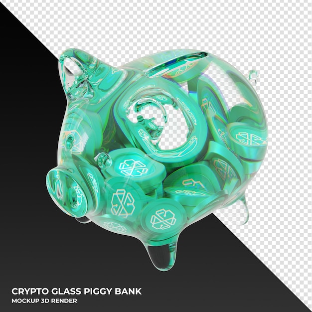 PSD swissborg chsb glazen spaarvarken met cryptomunten 3d illustratie