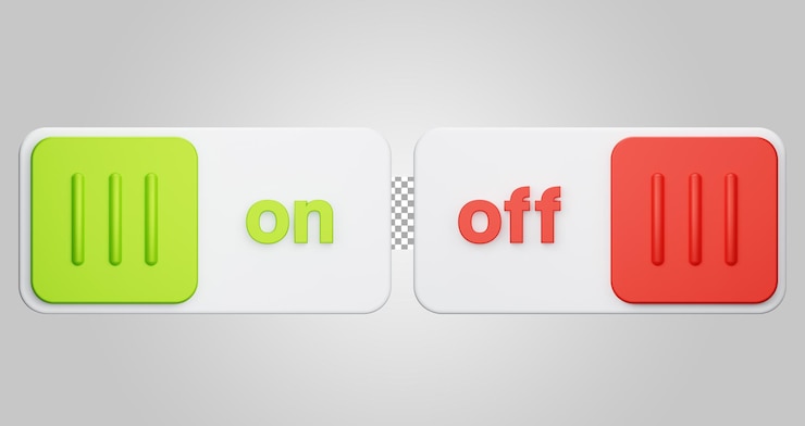 PSD switch on off on transparent background 3d render