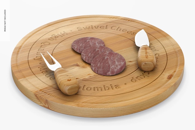 PSD swivel cheese board set mockup, perspective