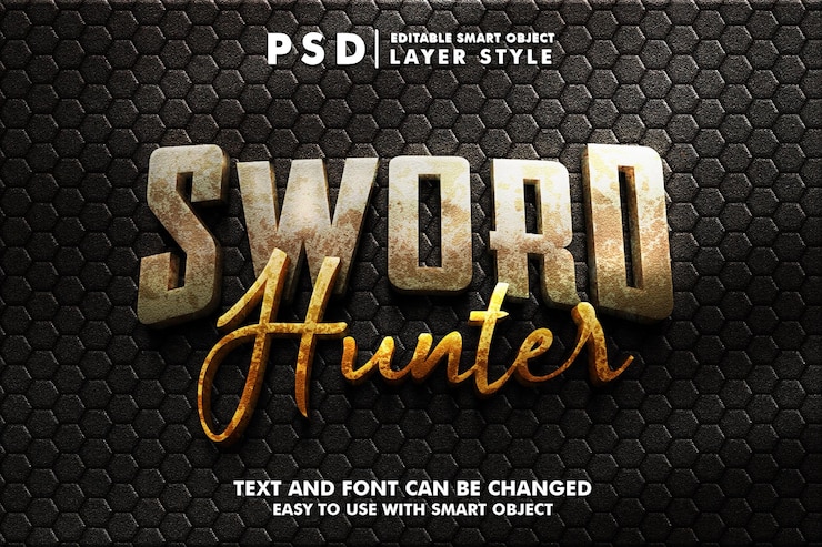 PSD охотник за мечами 3d текстовый эффект премиум psd