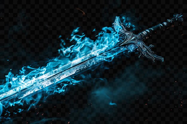 PSD a sword with the word quot on it is lit up in blue