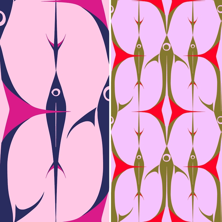 PSD swordfish with elongated silhouette line art minimal design nature pattern vector designs