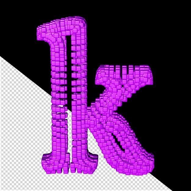 PSD symbol 3d wykonany z fioletowych kostek, litera k