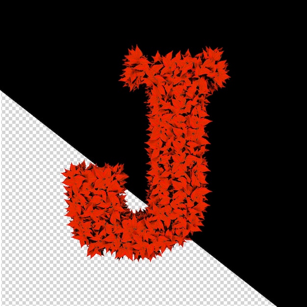 PSD symbol 3d z czerwonych liści, litera j