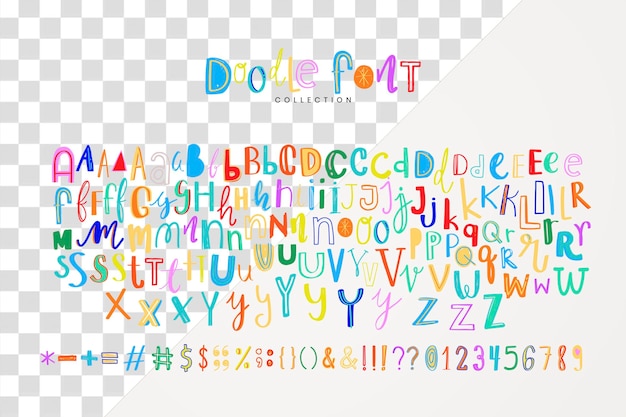 Symbol alfabetu doodle png styl czcionki kolorowy zestaw