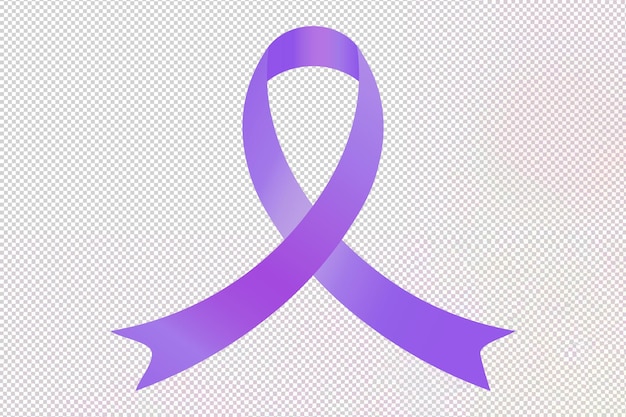 Simbolo di tutti i tumori sotto forma di un nastro viola lavanda su sfondo trasparente