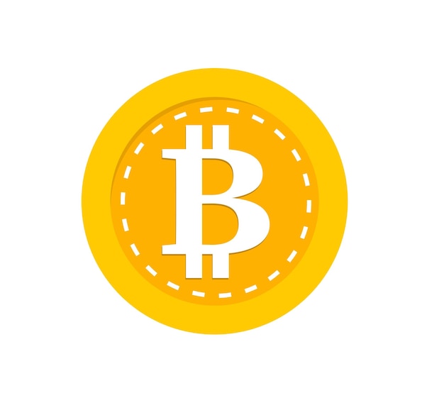 Symbol Bitcoina na złotej monecie izolowany na białym tle