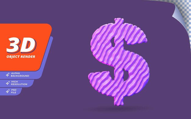 PSD symbol dollar in 3d render isolated with abstract topographic purple wire texture design illustration