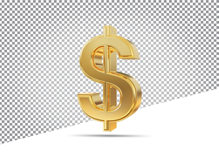 PSD symbol dollar golden 3d
