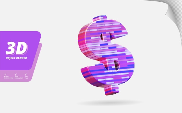 Символ доллара в 3d визуализации изолирован с абстрактным металлическим красочным кирпичом текстуры дизайн иллюстрации