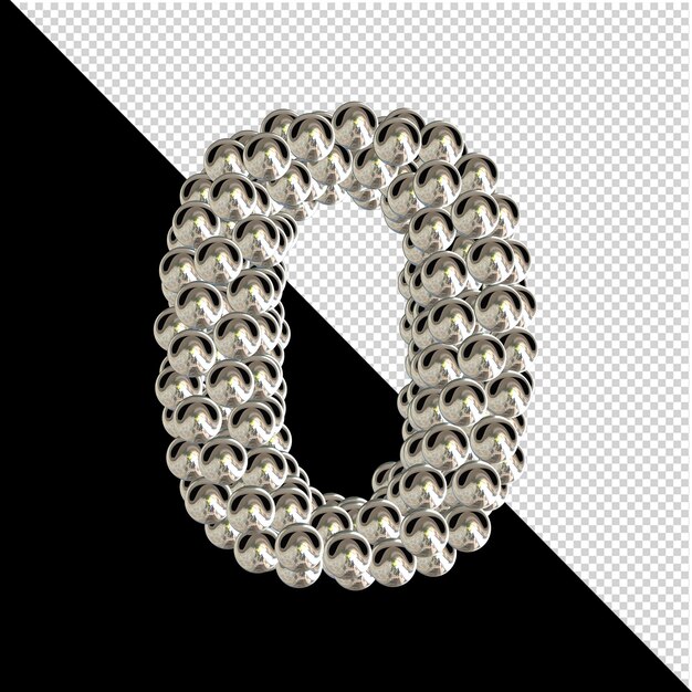 Simbolo della collezione di numeri 3d fatti di sfere d'argento su uno sfondo trasparente. 3d numero 0