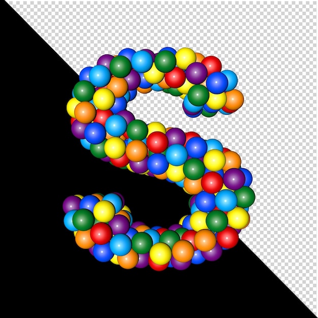 Symbol from the collection of letters made of balls of rainbow colors on a transparent background. 3d capital letter s