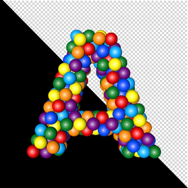 PSD symbol from the collection of letters made of balls of rainbow colors on a transparent background. 3d capital letter a