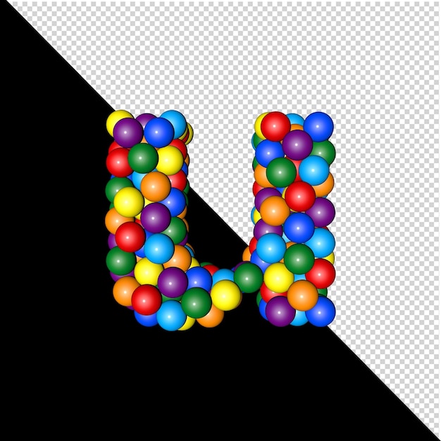 PSD symbol from the collection of letters made of balls of rainbow colors on a transparent background. 3d letter u