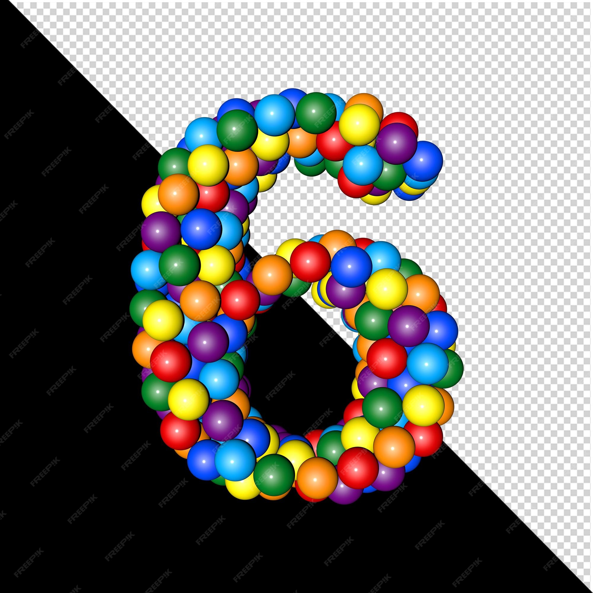 Premium PSD | Symbol from the collection of letters made of balls of  rainbow colors on a transparent background. 3d number 6