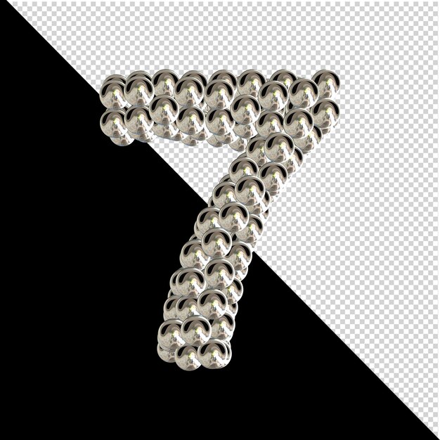 symbol from the collection of 3d numbers made of silver spheres on a transparent background. 3d number 7