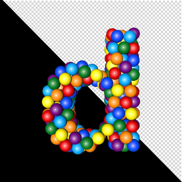 PSD 투명한 배경에 무지개 색 공으로 만들어진 편지 모음의 상징입니다. 3d 편지 d
