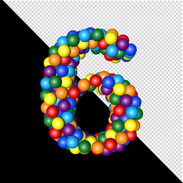 Symbol from the collection of letters made of balls of rainbow colors on a transparent background. 3d number 6