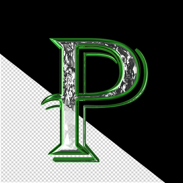 PSD symbol in a green frame letter p