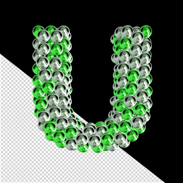 Symbol of green and silver spheres letter u