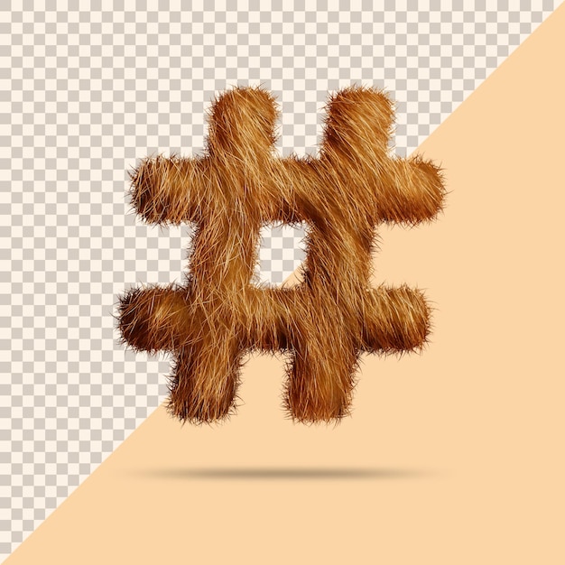 Symbol Hashtagu Z Realistycznym Futrem 3d