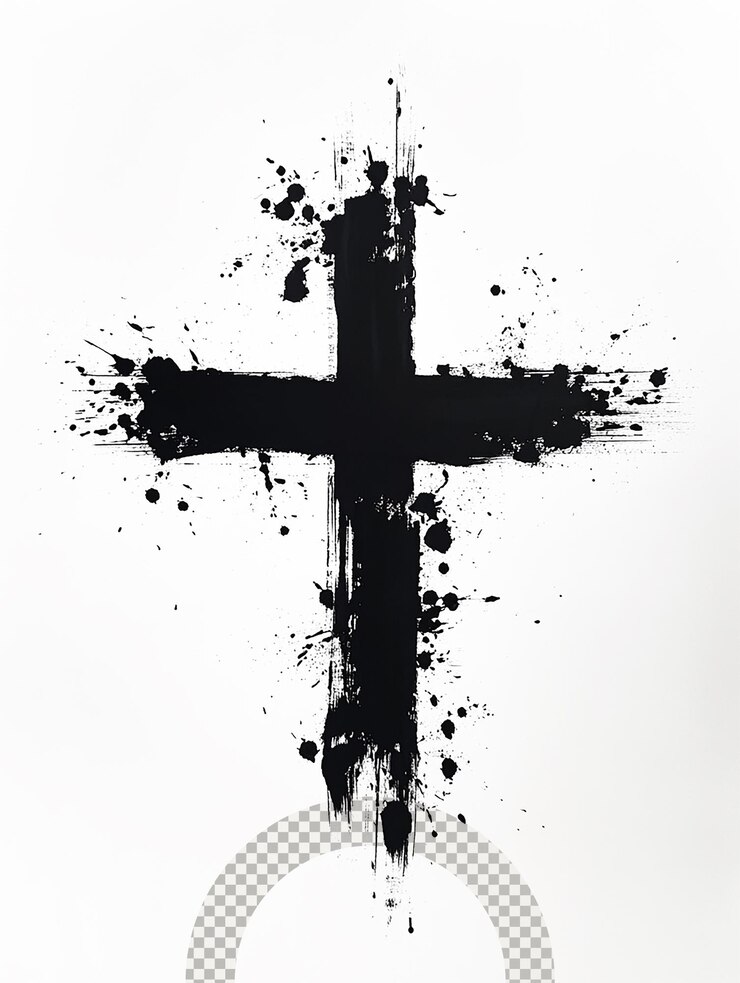PSD symbol krzyża stworzony czarną farbą na białym tle