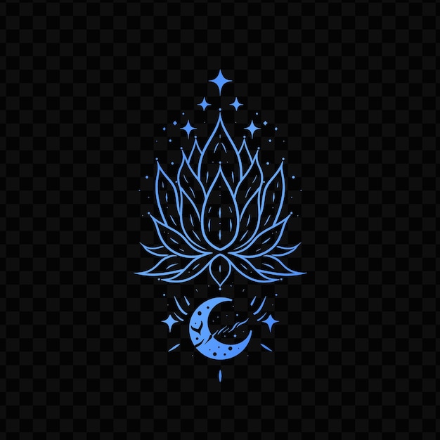 A symbol of a lotus with a crescent and star on a black background